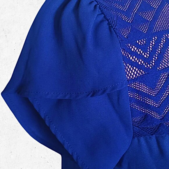 Meraki Royal Blue Hi-Lo Short Sleeve Blouse - Large - Picture 6 of 6